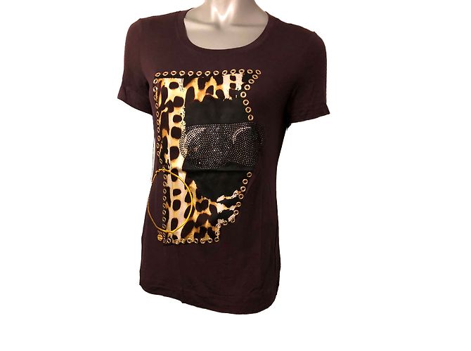 Maglietta Just Cavalli in cotone viola con strass Taglia L Porpora