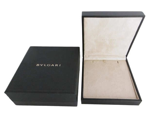 Scatola interna dei gioielli della collana di gioielli Bulgari e scatola esterna Nero Grigio antracite Pelle Cotone  ref.61049