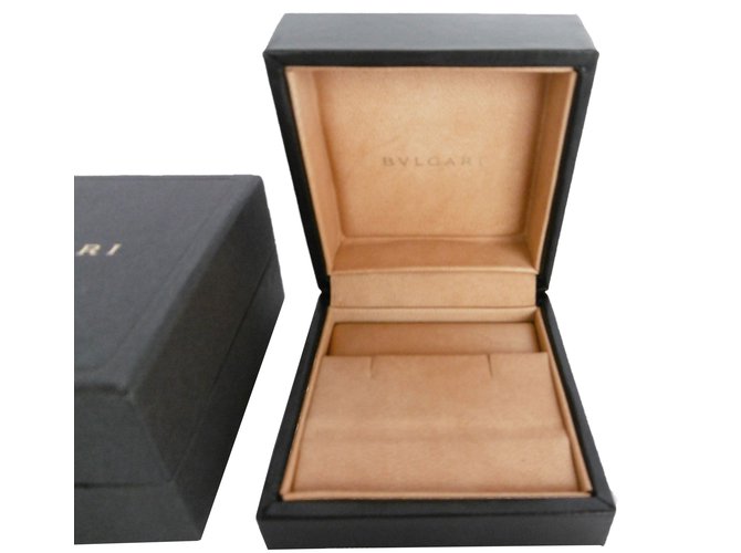 Scatola interna di gioielli orecchini Bulgari e scatola esterna Nero Grigio antracite Pelle Cotone  ref.61050