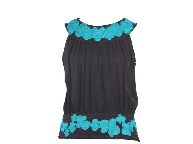 Top in seta ricamato Catherine Malandrino Nero e Turchese