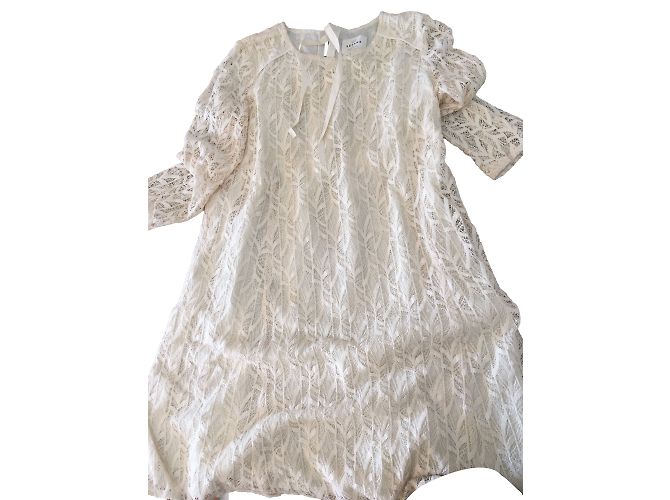Vestido SéZane de renda e algodão creme Cru