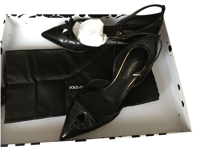 Dolce & Gabbana Black Patent Leather Ankle Strap Pumps