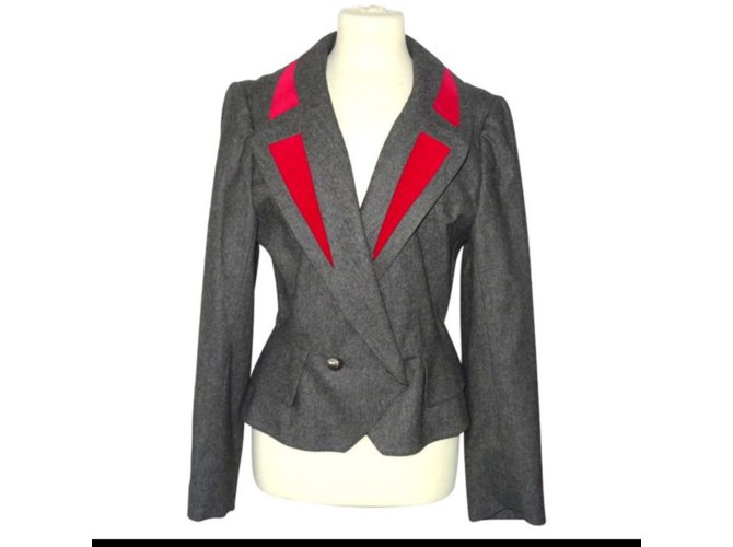 Hermès Jacken Rot Grau Seide Samt Wolle  ref.61240