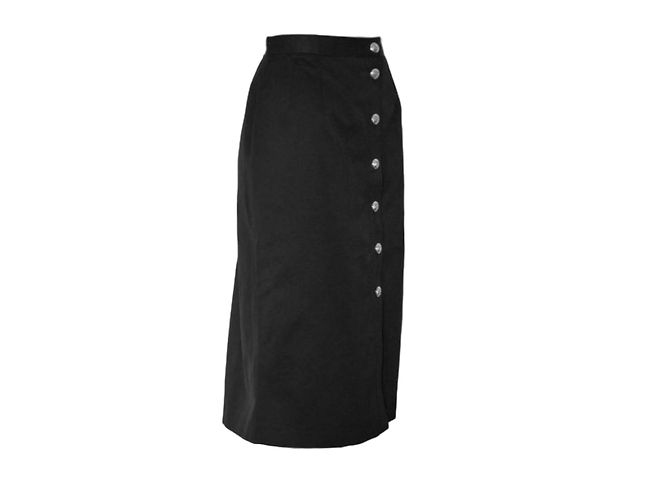 Valentino Black Cotton Skirt with Gold V Buttons