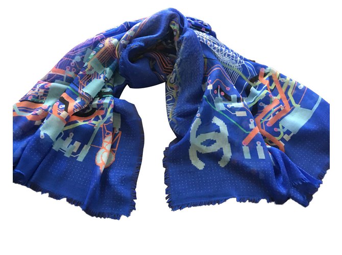 Chanel sciarpe Blu Cachemire  ref.61263