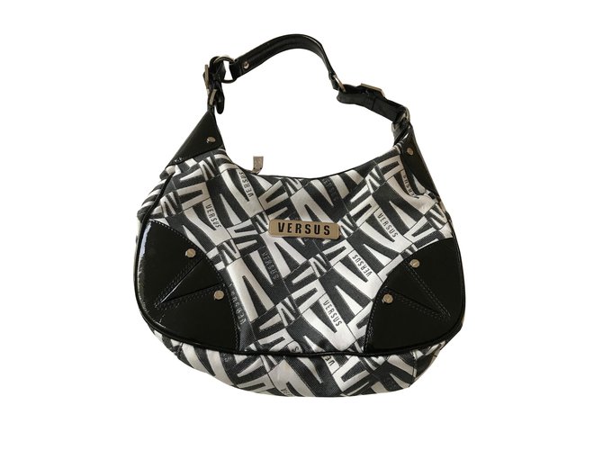 Versace Handbags Black White Varnish Cloth  ref.61271