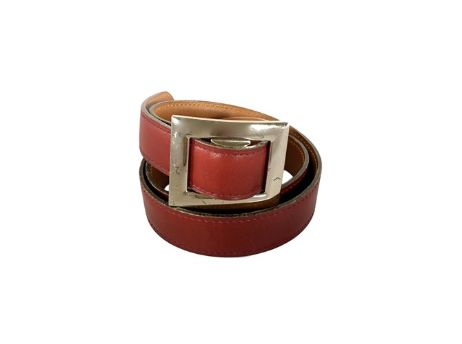Hermès Vintage belt Silvery Dark red Leather Silver-plated  ref.61310
