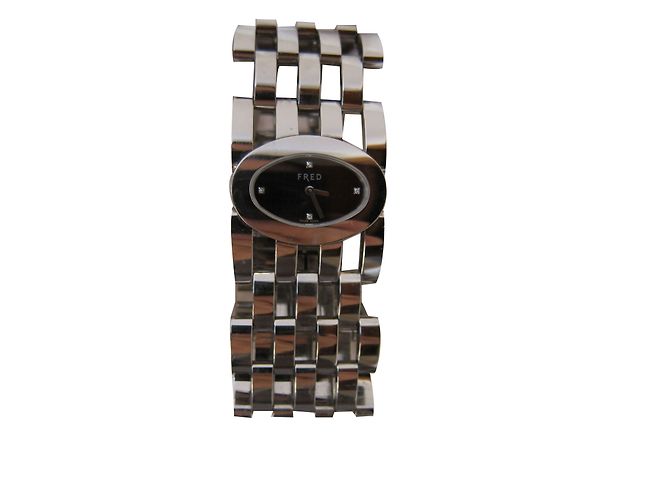 Orologio Fred Wioolan in acciaio con diamanti Argento