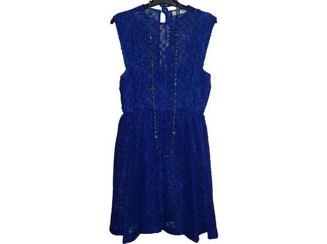 Sandro Mikka Kleid Blau Baumwolle Polyester Spitze Ref 61390 Joli Closet 