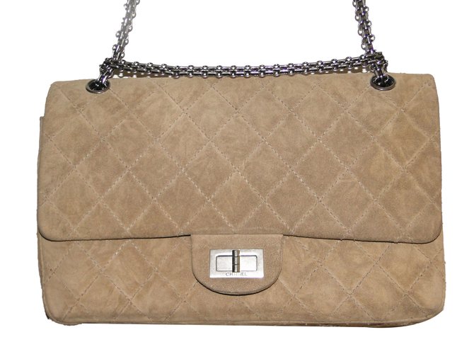 2.55 Chanel Handbags Beige Suede Leather  ref.61391