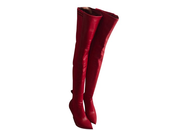 Fendi Rockoko Thigh High Boots Red Leather  ref.61414