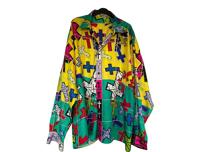 Camisa Gianni Versace con Estampado de Cruz Multicolor