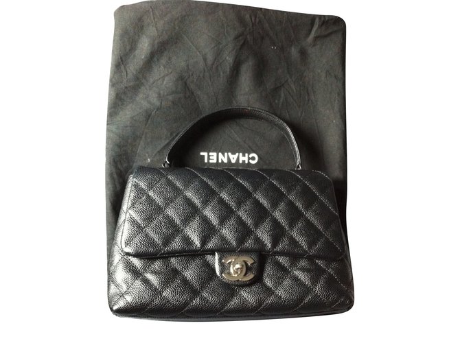 Chanel sac Coco handle vintage Cuir Noir  ref.61562