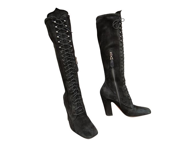 Botas Alaïa em pele de camurça pretas Tamanho 36 Preto