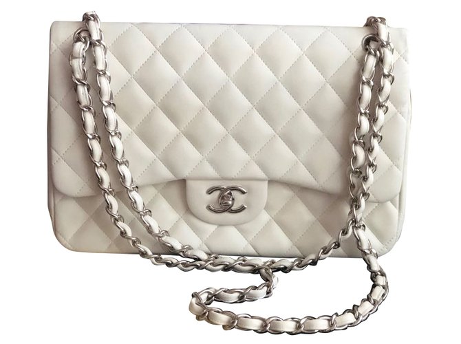 Chanel Jumbo double White Leather  ref.61688