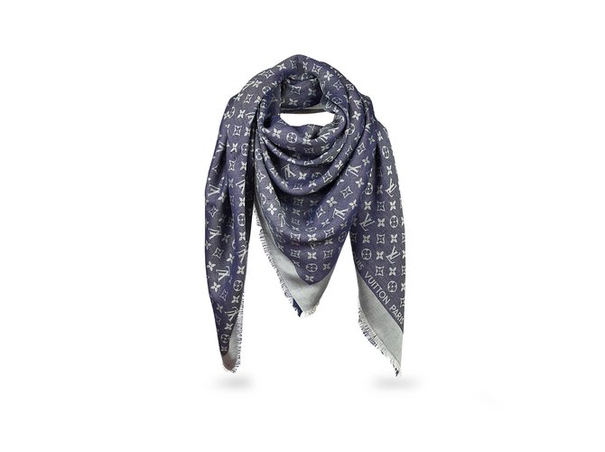 Louis Vuitton denim Classic Monogram Scarf Blue Silk  ref.69884