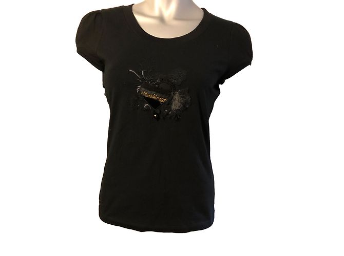 Moschino Schwarzes Baumwoll-Tshirt mit Strassmuster