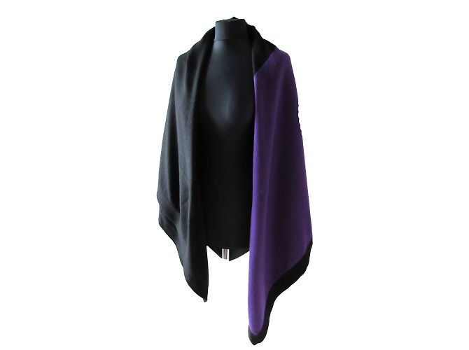 Chanel Sciarpe di seta Nero Porpora Cachemire