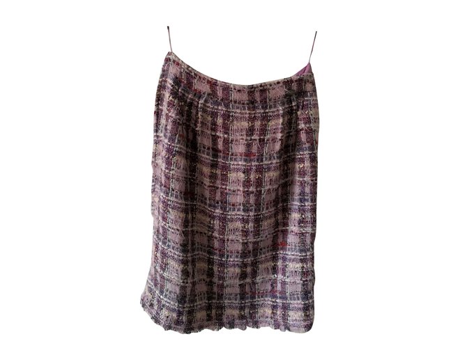 Chanel Midi skirt Pink White Grey Purple Cotton Polyester Wool Viscose Polyamide  ref.61929