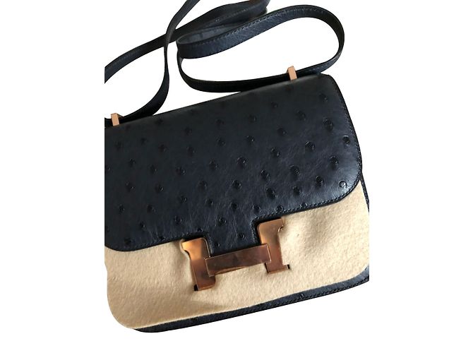 Hermès Constance Mini Pelle di struzzo Blu Indigo