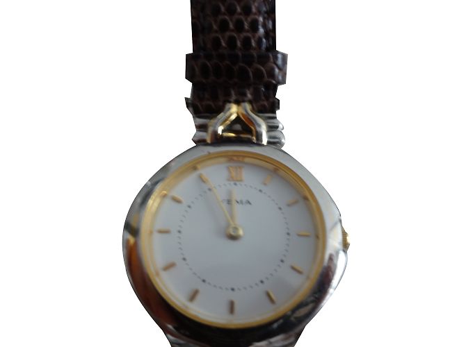 Relógio Yema banhado a ouro com pulseira de couro marrom Dourado