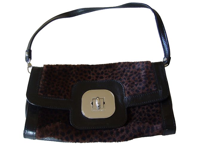 Bolsa Longchamp de couro e pele marrom escuro Castanho escuro