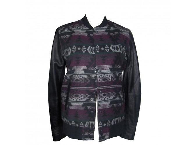 American Retro Maraksh Jacke Aztekisches Muster Leder Schwarz