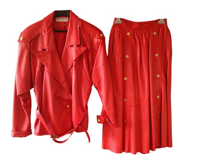 Guy Laroche Vestito gonna Rosso Pelle  ref.62769