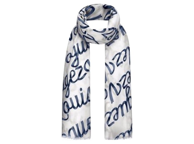 Louis Vuitton sciarpe Bianco Seta Lana  ref.62835