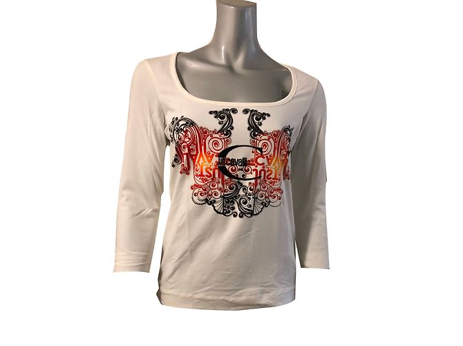 Just Cavalli Top de Manga 3/4 Blanco de Algodón