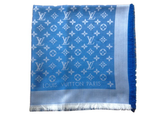 Louis Vuitton Klassischer Monogrammschal Blau Seide  ref.63079