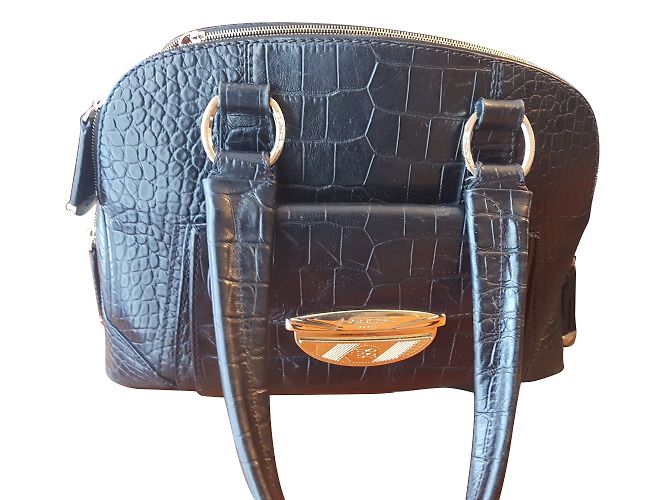 Bolsa de mão Lancel Isabelle Adjani em couro preto e couro exótico