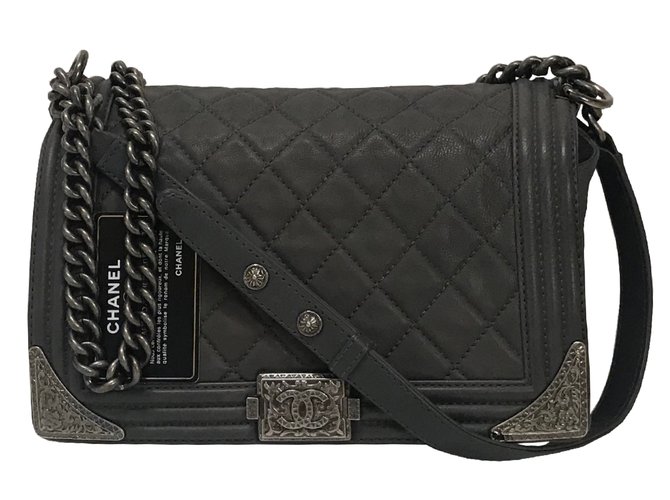 Chanel Boy Medium Bag Dallas Handbags Leather Dark Grey Ref Chanel Boy Medium Bag Dallas Handbags Leather Dark Grey Ref 63290