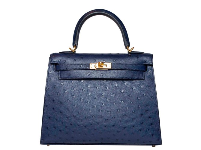Hermès Kelly 25 Azul Cueros exoticos  ref.63342