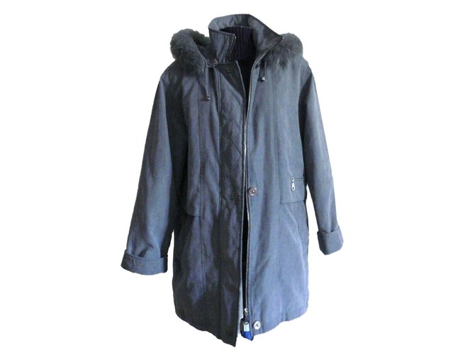 Autre Marque manteau matelassé capuche amovible en microfibre et fourrure renard Bleu Gris  ref.63372