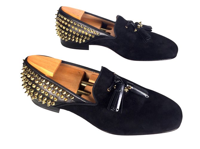 Christian Louboutin Tassilo Negro Dorado Gamuza  ref.63373