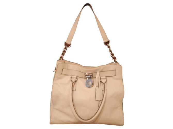 Bolsa de mão Michael Kors Hamilton em couro bege