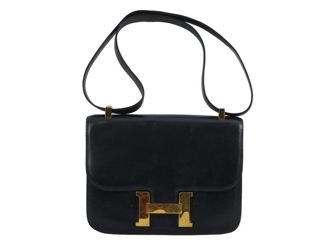 Constance Hermès Handbags Navy blue Leather  ref.63499