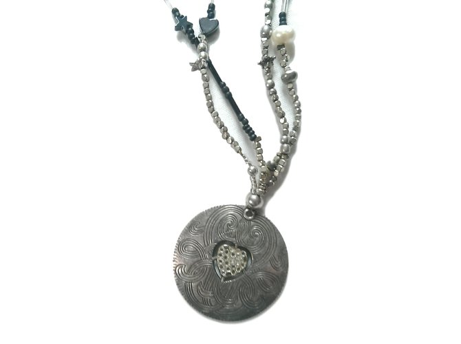 Gas Halsketten Schwarz Silber Metall Perle  ref.63503