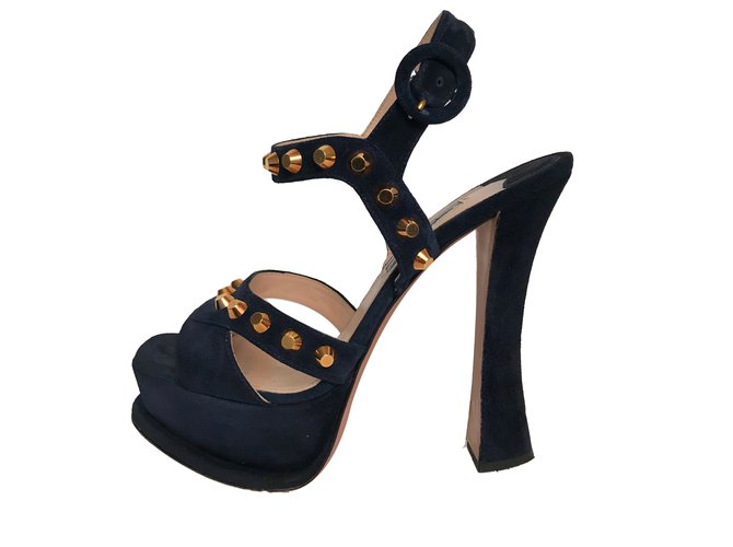 Prada sandali Blu navy Scamosciato  ref.63514