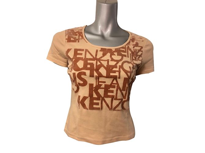 Kenzo T-Shirt beige Baumwolle mit Samtmotiven
