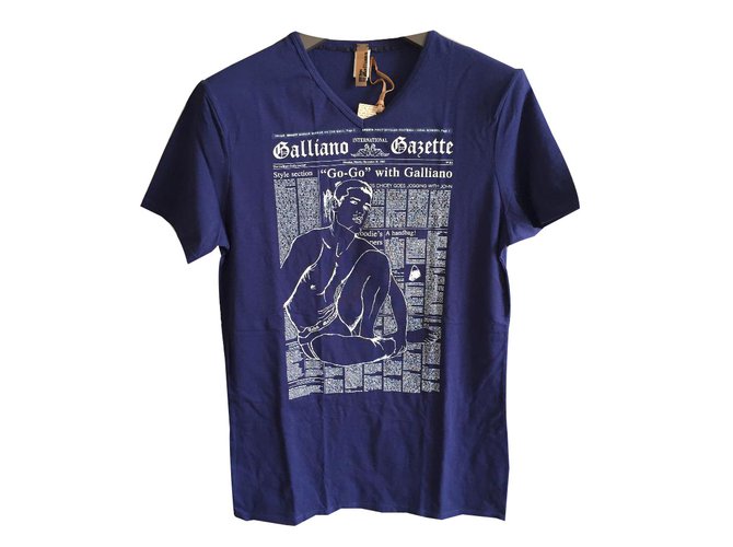John Galliano camiseta azul gaceta Algodón Elastano  ref.63615