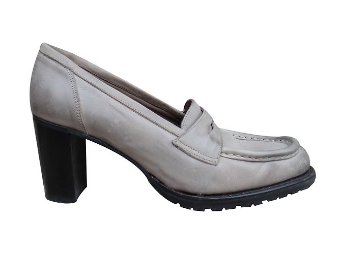 Paraboot Penny Loafers Grey Leather 8cm Heels