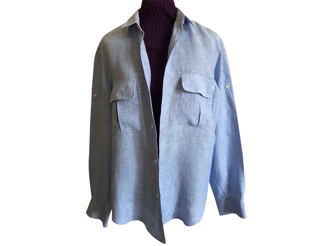 Adolfo Dominguez chemise 10% Lin Mini carreaux type vichy Bleu  ref.63700