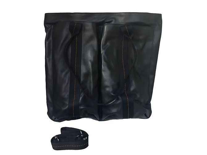 Borsa Hermès Caravan in pelle nera e tela Nero Arancione