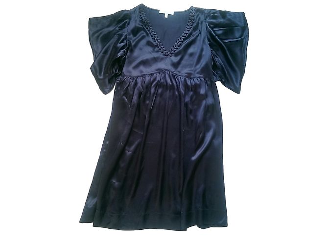 See by Chloé Kleid aus marineblauer Seide mit V Ausschnitt