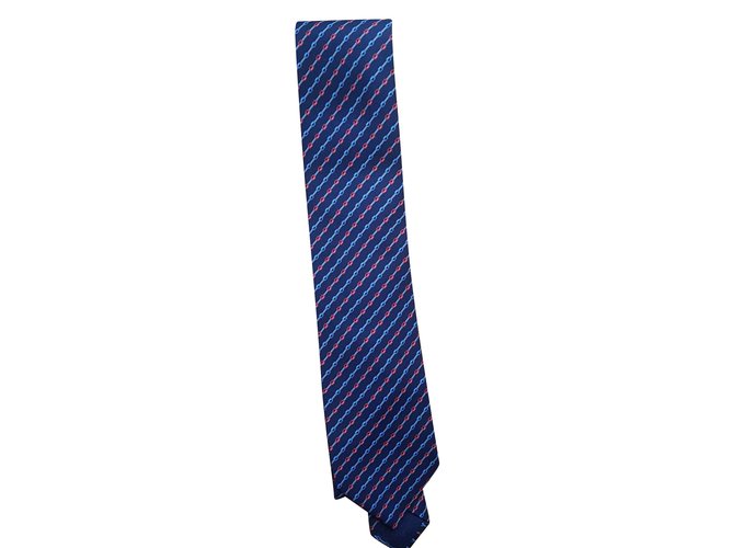 Hermès Corbatas Azul marino Seda  ref.63888