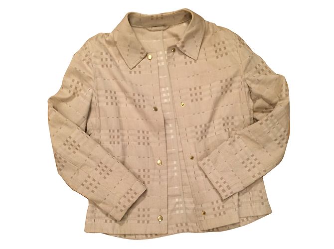 Chaqueta corta Burberry de algodón beige con estampado tartán