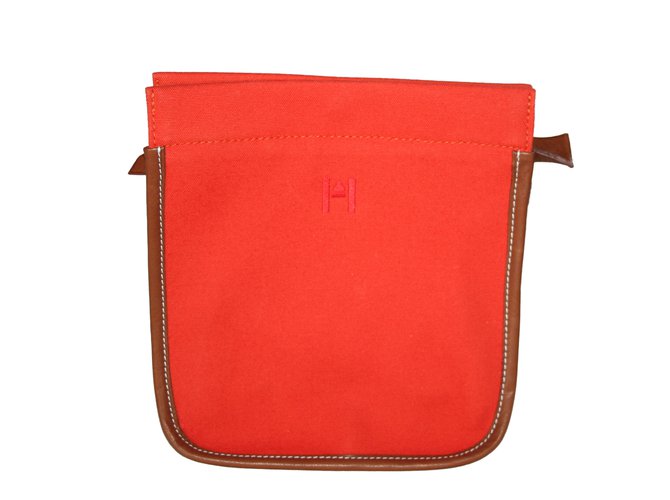 Pochette Hermès CAMAIL PM Coton Orange  ref.64043