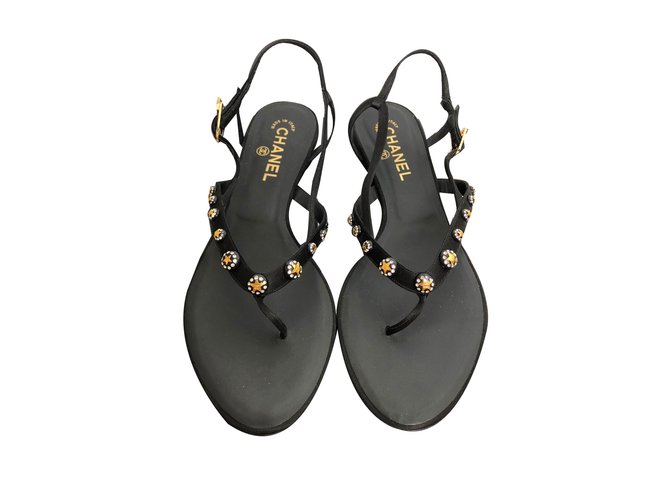 Chanel Sandals Black Leather  ref.64114